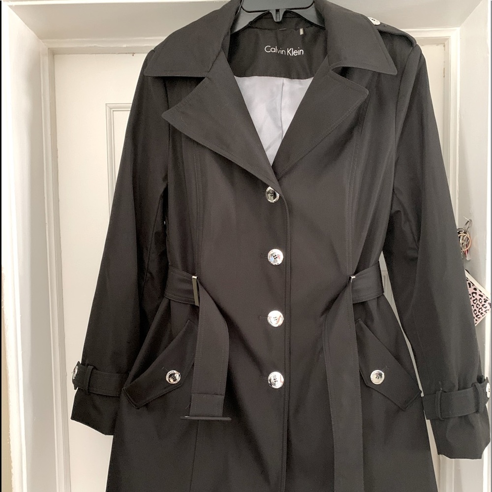 Calvin Klein Small Black Trench Coat Buttons Women